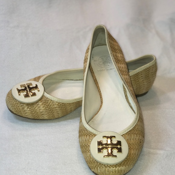 Tory Burch Leather and Straw Flats, Size 10M